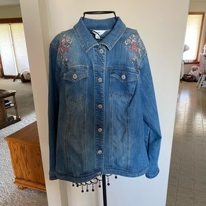 CJ Banks Women’s Button-Up Jean Jacket W/ Floral Embroidery Size 2X